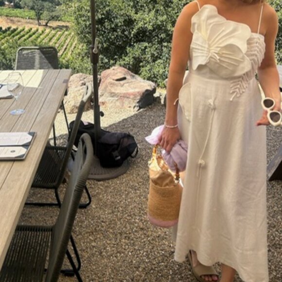 Farm Rio White Flower Midi Dress (Garden Lenzing Ecovero Euroflax) Medium - Picture 4 of 5